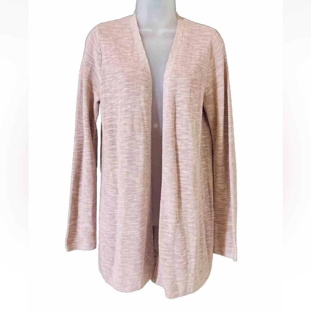 J Jill Women's Size S Linen Blend Longline Beachy Coastal Open Cardiagan Pink